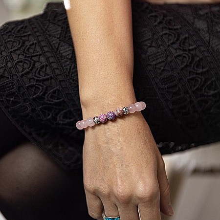 Bratara pietre semipretioase Abena din Cuart Roz, Agata Mov si Rodocrozit, margele de 8mm [4]