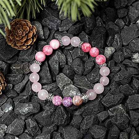 Bratara pietre semipretioase Abena din Cuart Roz, Agata Mov si Rodocrozit, margele de 8mm [7]