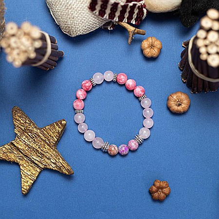 Bratara pietre semipretioase Abena din Cuart Roz, Agata Mov si Rodocrozit, margele de 8mm [8]