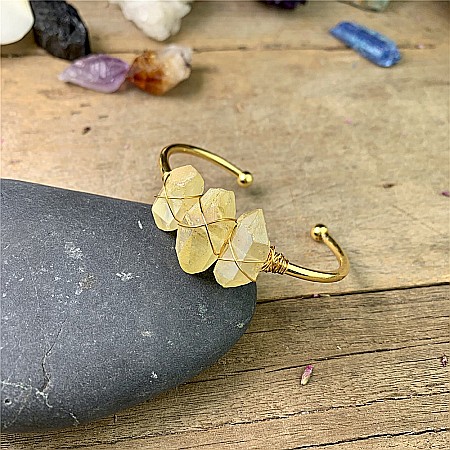 Galben - Bratara pietre semipretioase Citrin brut, Meenal, din cupru placat cu Aur de 18K