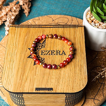 Bratara pietre semipretioase dama, Annissa, cu cristale din Ochi de Tigru si Cloisonne Rosu, sfere de 6 si 8 mm [9]