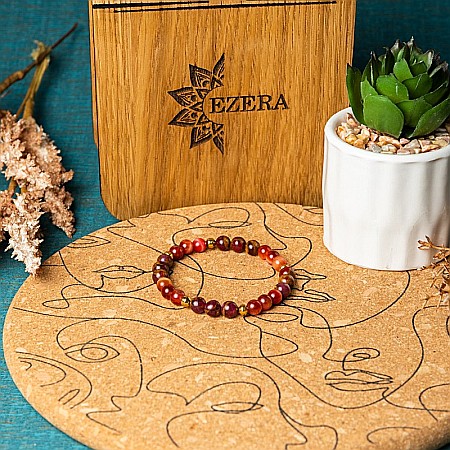 Bratara pietre semipretioase dama, Annissa, cu cristale din Ochi de Tigru si Cloisonne Rosu, sfere de 6 si 8 mm [8]