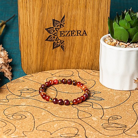 Bratara pietre semipretioase dama, Annissa, cu cristale din Ochi de Tigru si Cloisonne Rosu, sfere de 6 si 8 mm [7]