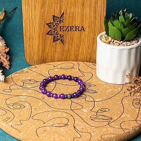 Bratara pietre semipretioase dama Chameli din cristale de Jad Mov, sfere de 6mm [6]