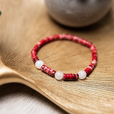 Bratara pietre semipretioase dama, Lori, cu cristale de Piatra Lunii si distantiere din Sediment Marin Rosu [8]