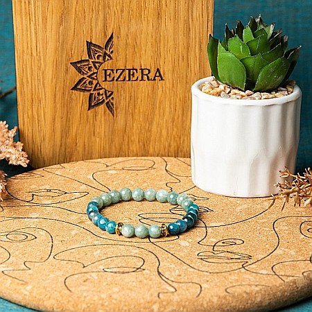 Bratara pietre semipretioase femei, Ekanta, din cristale de Apatit Albastru si Jad Verde, sfere de 6mm [9]