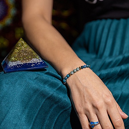 Bratara pietre semipretioase femei, Ekanta, din cristale de Apatit Albastru si Jad Verde, sfere de 6mm [7]