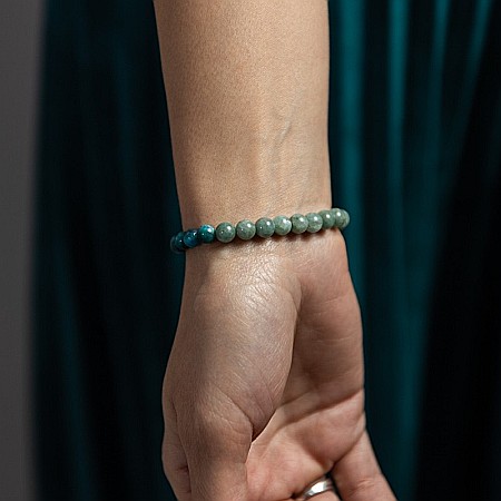 Bratara pietre semipretioase femei, Ekanta, din cristale de Apatit Albastru si Jad Verde, sfere de 6mm [6]