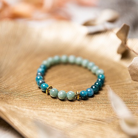 Bratara pietre semipretioase femei, Ekanta, din cristale de Apatit Albastru si Jad Verde, sfere de 6mm
