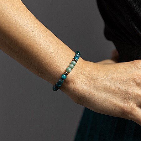 Bratara pietre semipretioase femei, Ekanta, din cristale de Apatit Albastru si Jad Verde, sfere de 6mm [3]