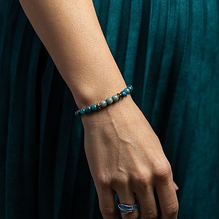 Bratara pietre semipretioase femei, Ekanta, din cristale de Apatit Albastru si Jad Verde, sfere de 6mm [1]