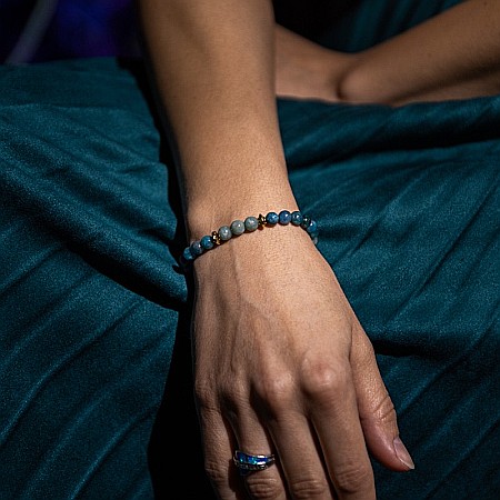 Bratara pietre semipretioase femei, Ekanta, din cristale de Apatit Albastru si Jad Verde, sfere de 6mm [5]