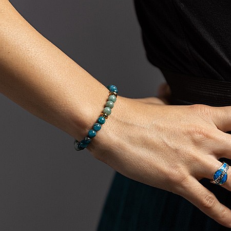 Bratara pietre semipretioase femei, Ekanta, din cristale de Apatit Albastru si Jad Verde, sfere de 6mm [4]