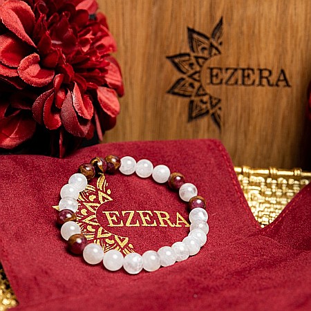 Bratara pietre semipretioase Piatra Lunii si Cloisonne Rosu pentru femei, Kamari, margele de 6mm [5]