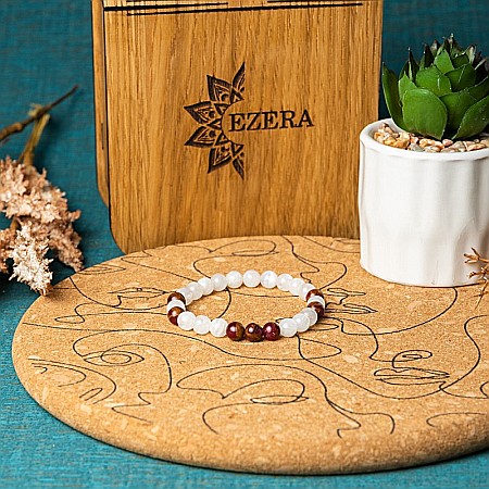 Bratara pietre semipretioase Piatra Lunii si Cloisonne Rosu pentru femei, Kamari, margele de 6mm [4]