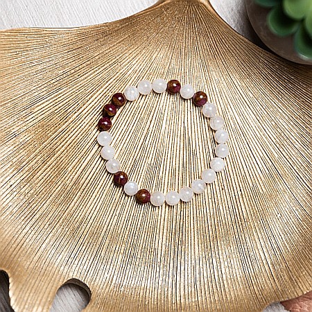 Bratara pietre semipretioase Piatra Lunii si Cloisonne Rosu pentru femei, Kamari, margele de 6mm [3]