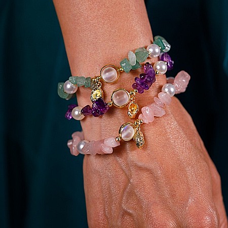 Bratara prieteniei Camille din cristale de Ametist cipsuri si perle❤️ [14]