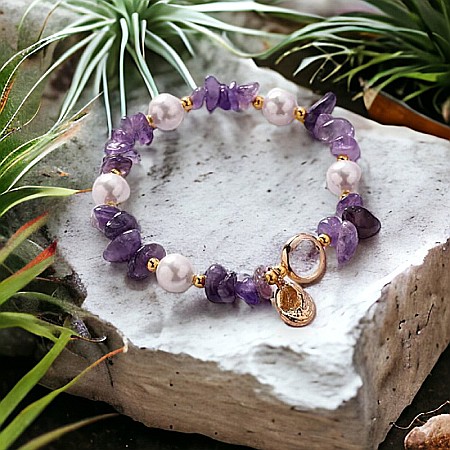 Bratara prieteniei Camille din cristale de Ametist cipsuri si perle❤️ [3]