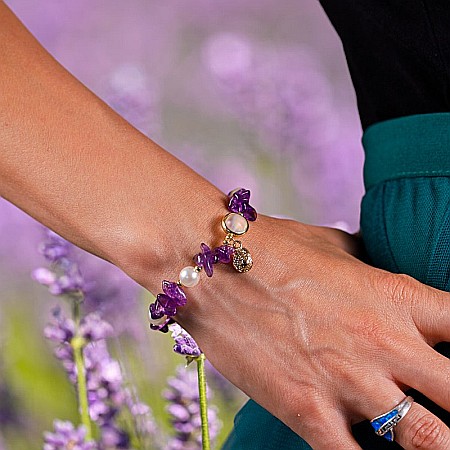 Bratara prieteniei Camille din cristale de Ametist cipsuri si perle❤️ [9]