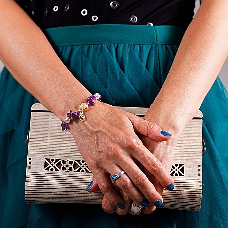 Bratara prieteniei Camille din cristale de Ametist cipsuri si perle❤️ [10]