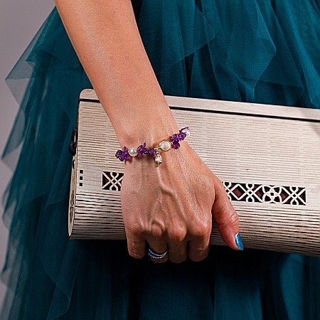 Bratara prieteniei Camille din cristale de Ametist cipsuri si perle❤️ [11]