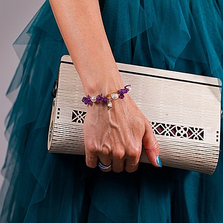 Bratara prieteniei Camille din cristale de Ametist cipsuri si perle❤️