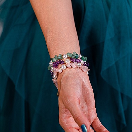 Bratara prieteniei Camille din cristale de Aventurin Verde cipsuri si perle❤️ [9]