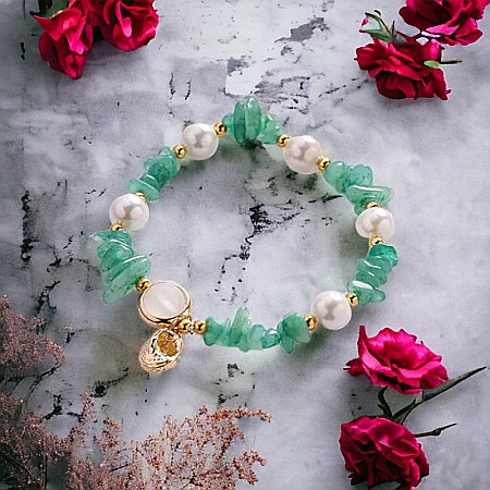 Bratara prieteniei Camille din cristale de Aventurin Verde cipsuri si perle❤️