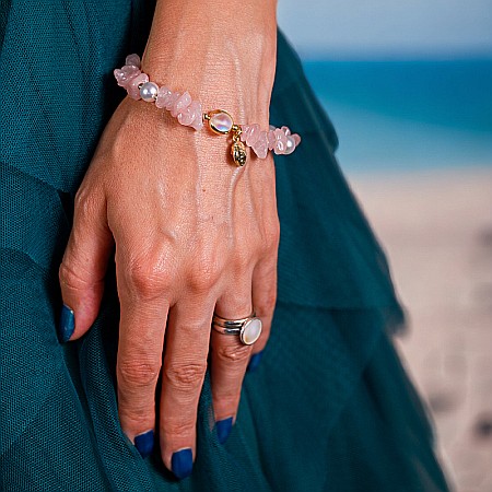 Bratara prieteniei Camille din cristale de Cuart Roz cipsuri si perle❤️ [3]