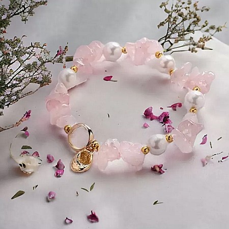 Bratara prieteniei Camille din cristale de Cuart Roz cipsuri si perle❤️ [2]