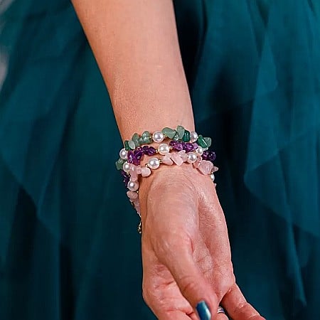 Bratara prieteniei Camille din cristale de Cuart Roz cipsuri si perle❤️ [12]