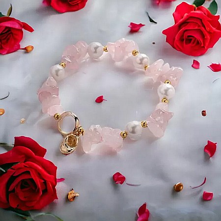 Bratara prieteniei Camille din cristale de Cuart Roz cipsuri si perle❤️ [5]