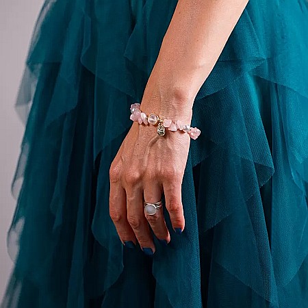 Bratara prieteniei Camille din cristale de Cuart Roz cipsuri si perle❤️ [8]