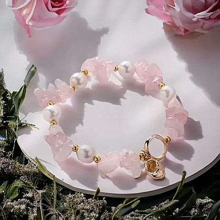 Bratara prieteniei Camille din cristale de Cuart Roz cipsuri si perle❤️ [6]