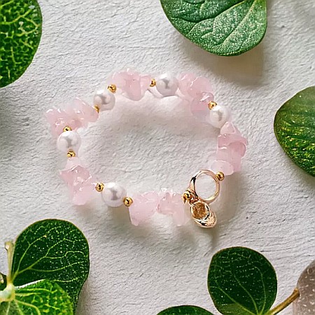 Bratara prieteniei Camille din cristale de Cuart Roz cipsuri si perle❤️ [7]