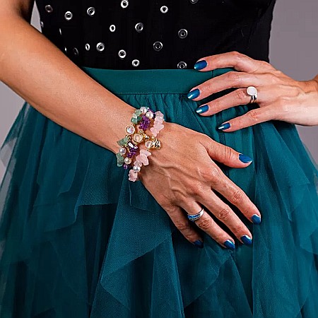 Bratara prieteniei Camille din cristale de Cuart Roz cipsuri si perle❤️ [15]