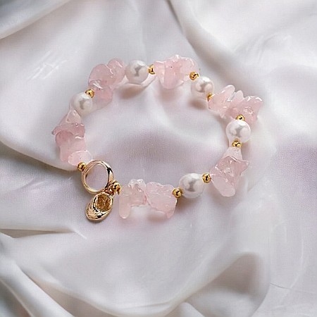 Bratara prieteniei Camille din cristale de Cuart Roz cipsuri si perle❤️ [1]