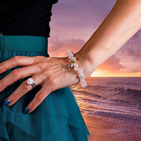 Bratara prieteniei Camille din cristale de Cuart Roz cipsuri si perle❤️