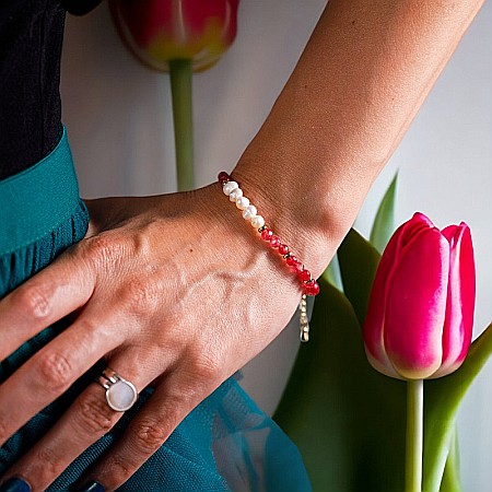 Bratara prieteniei Natya din cristale de Agat si Perle Naturale [2]