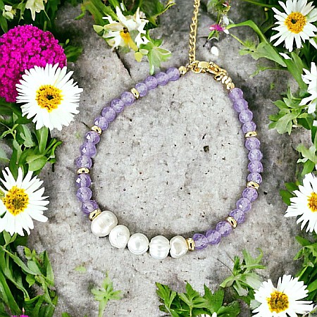 Bratara prieteniei Natya din cristale de Ametist si Perle Naturale [5]