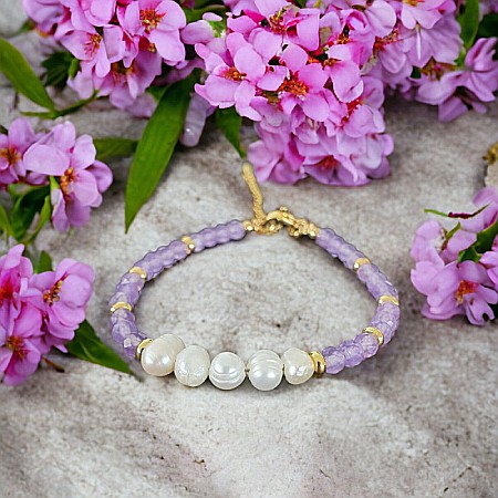 Bratara prieteniei Natya din cristale de Ametist si Perle Naturale [6]