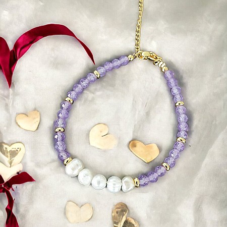 Bratara prieteniei Natya din cristale de Ametist si Perle Naturale [7]