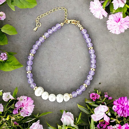Bratara prieteniei Natya din cristale de Ametist si Perle Naturale [4]