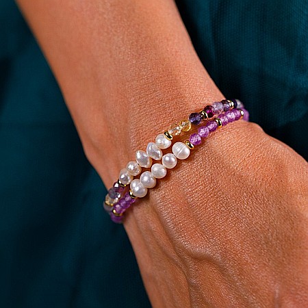 Bratara prieteniei Natya din cristale de Ametist si Perle Naturale [9]