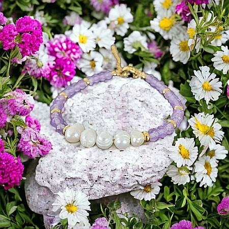 Bratara prieteniei Natya din cristale de Ametist si Perle Naturale [2]