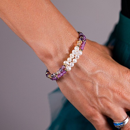 Bratara prieteniei Natya din cristale de Fluorit si Perle Naturale [1]