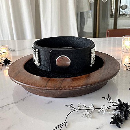 Bratara rigida Lira miyuki negru-argintiu pe suport din piele, 18 cm [3]