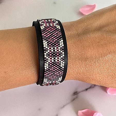 Bratara rigida Lira miyuki roz-argintiu pe suport din piele, 18 cm [4]