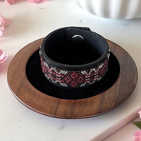 Bratara rigida Lira miyuki roz-argintiu pe suport din piele, 18 cm [2]