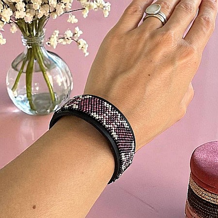 Bratara rigida Lira miyuki roz-argintiu pe suport din piele, 18 cm [5]